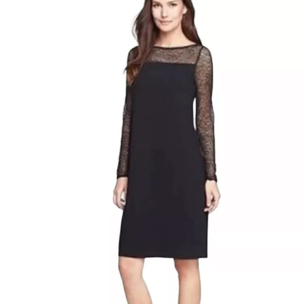 Eileen Fisher Womens Black Crochet Lace Fishnet Dress Size S Knee Length Jersey